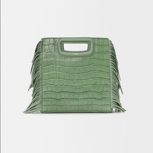 MAJE Green Croc-Embossed Fringe Tote